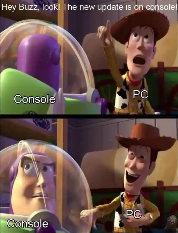 Woody laughing meme mocks console for new update