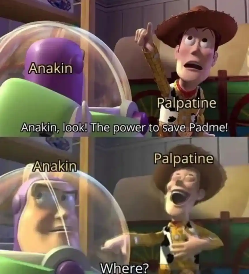 Woody laughing meme anakin asks where