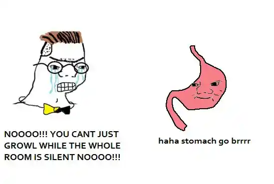 Stomach growl meme in awkward silent room
