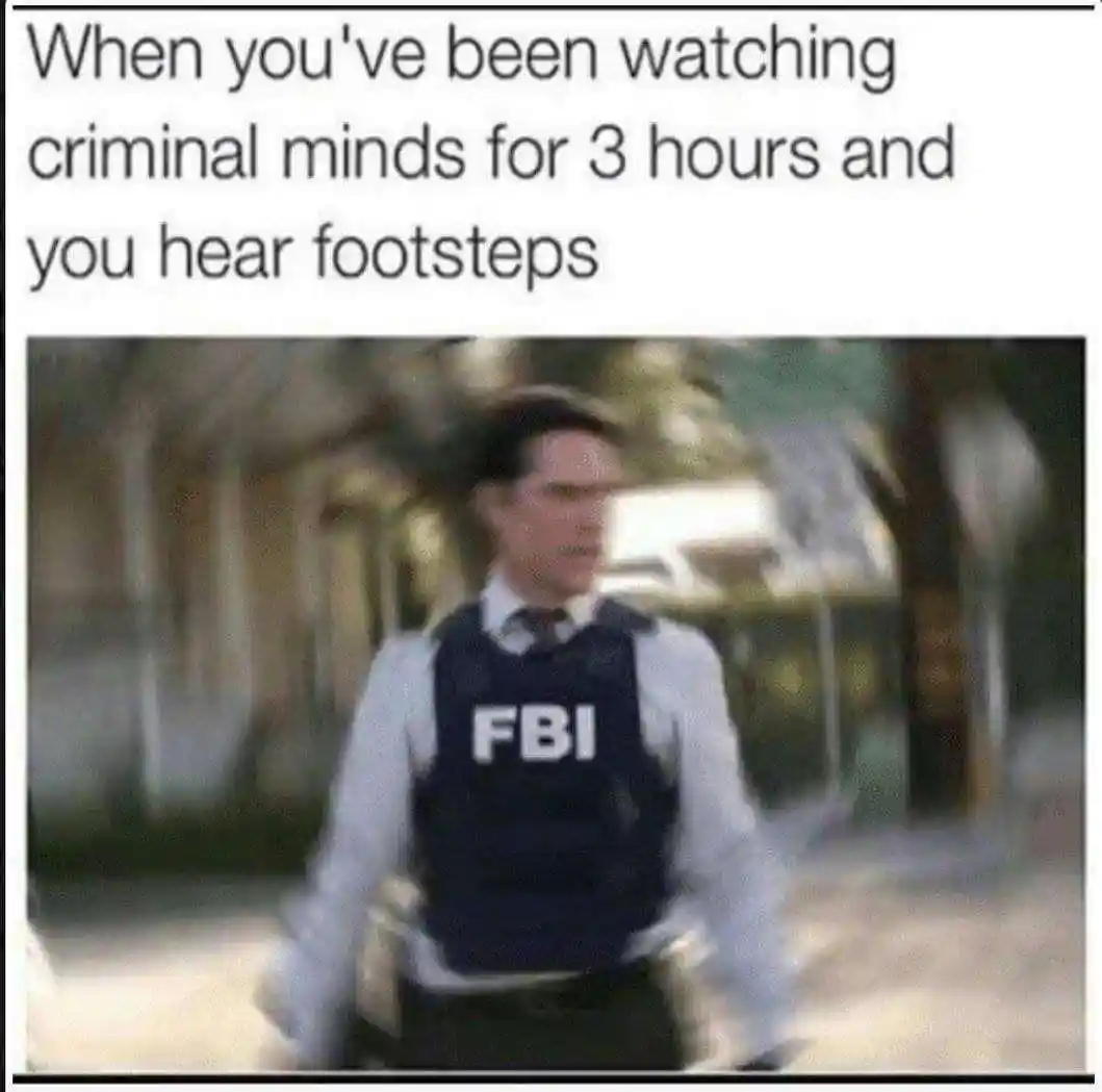 Criminal minds meme panics at footsteps