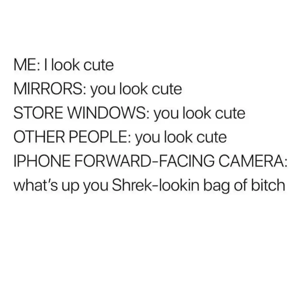 Iphone front cam meme roasting your face