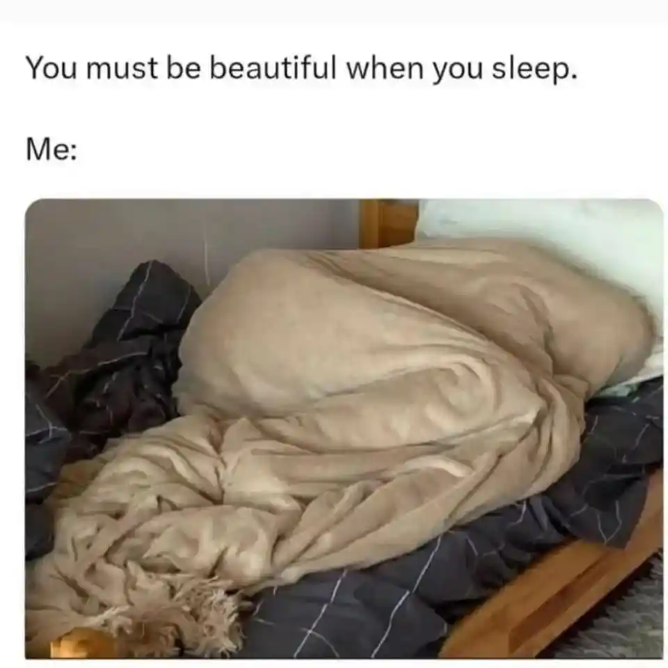 Sleeping blanket meme looks like lumpy bed