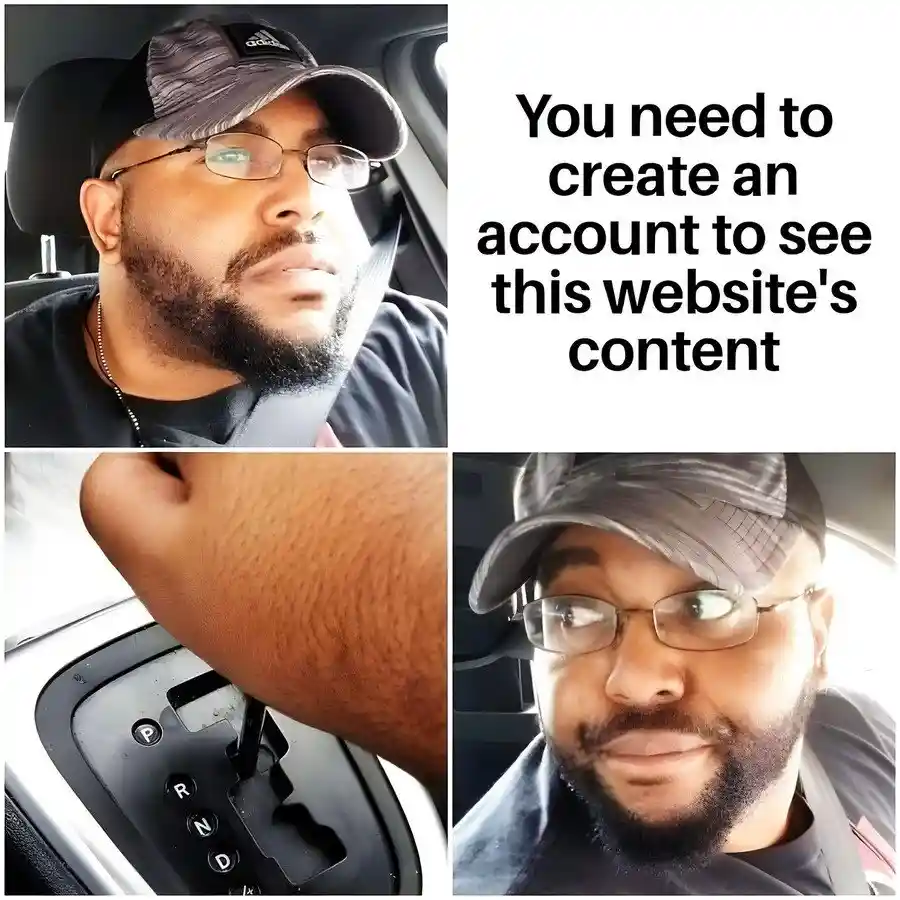 Website account meme driver reverses car