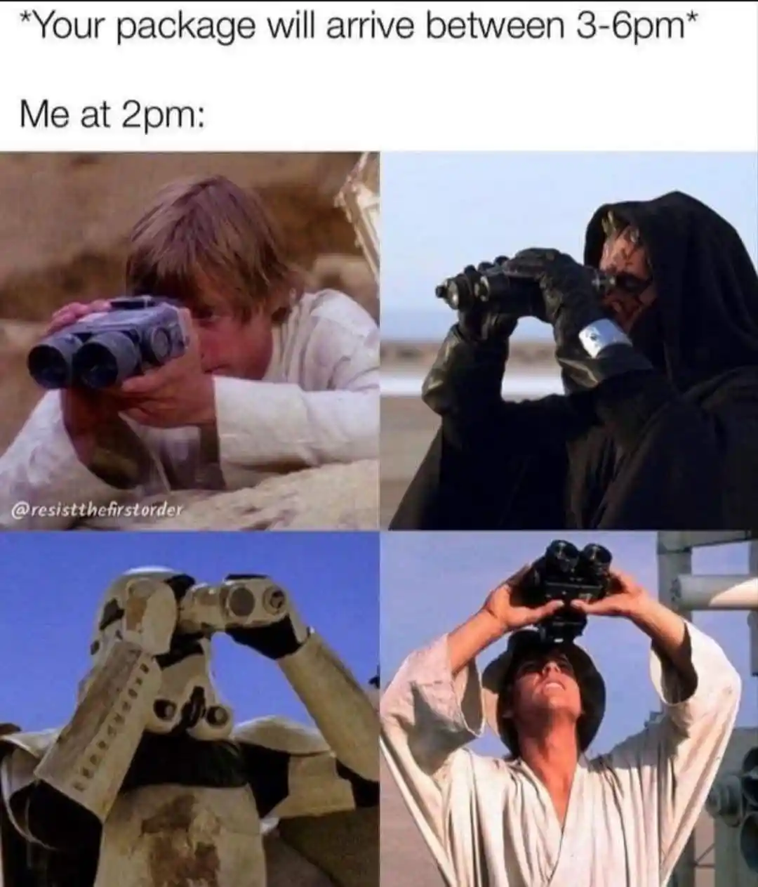 Star wars meme wait for package delivery