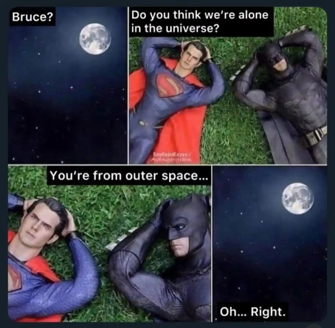 Superman batman meme pondering universe