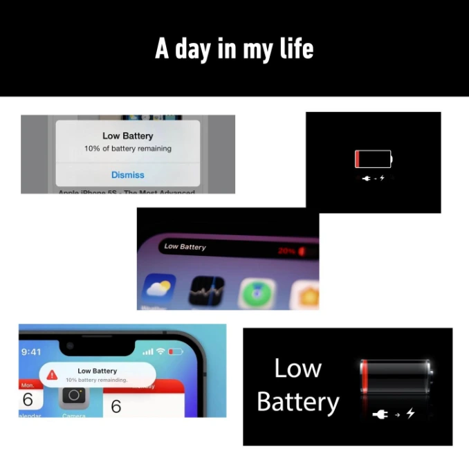 Low battery day meme showing various alerts