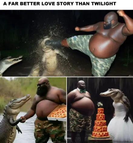 Man kicks alligator then marries it meme