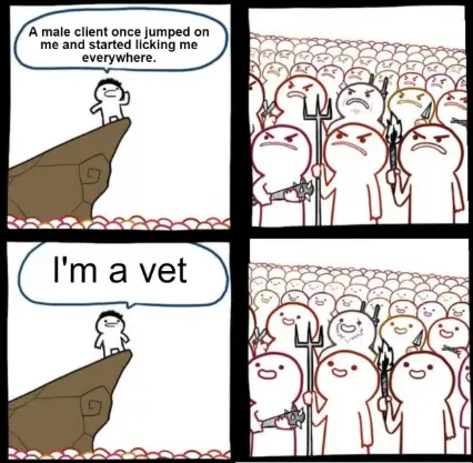 Vet tells crowd male client licked him meme