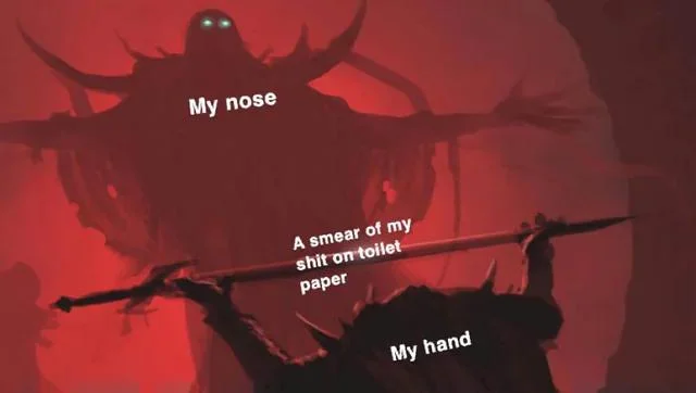 My nose meme hand holding toilet paper smear