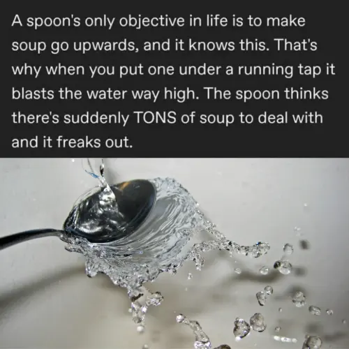 Spoon meme freaks out under running tap