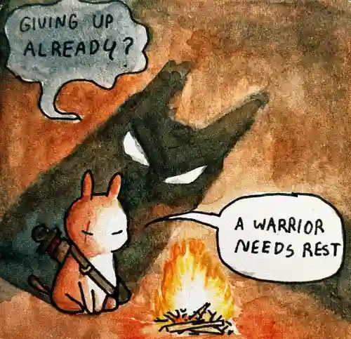 Warrior bunny rest meme shadow asks giving up