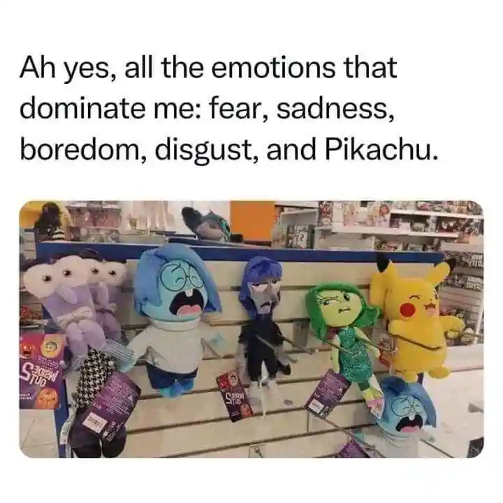 Inside out emotions pikachu meme on display