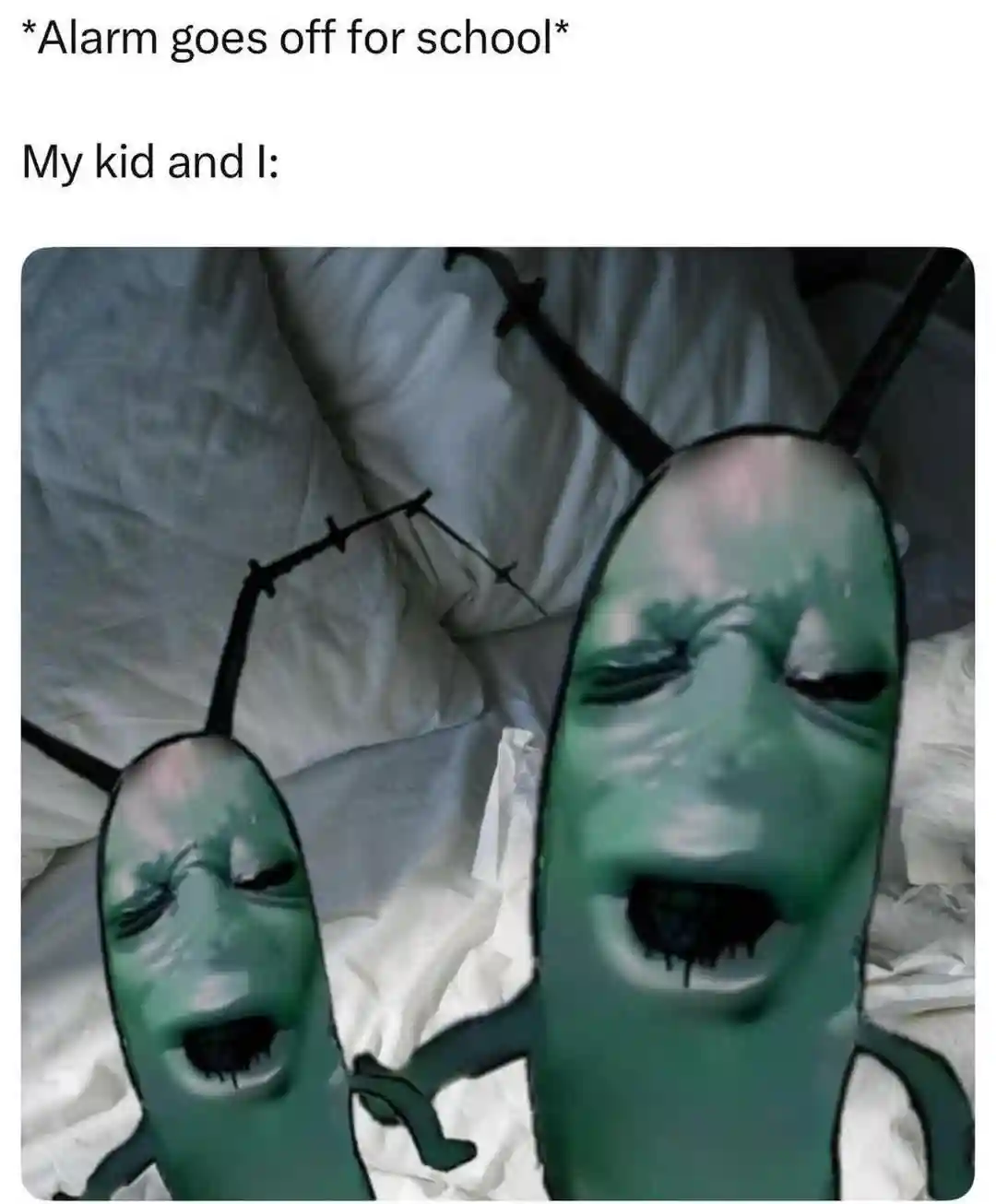 School alarm parent kid meme sleepy in bed