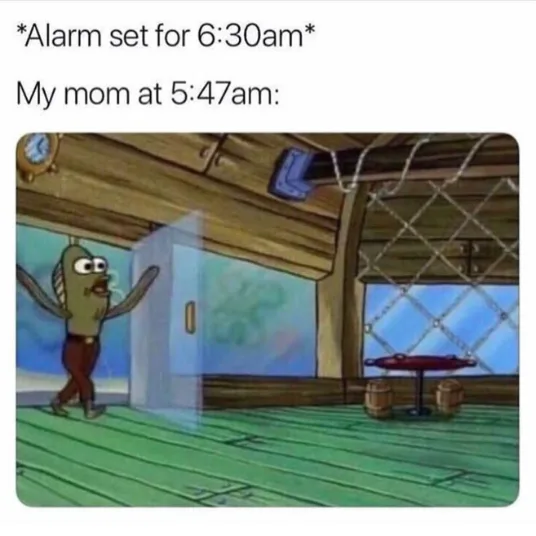 6:30 Alarm Mom meme waking you at 5:47am