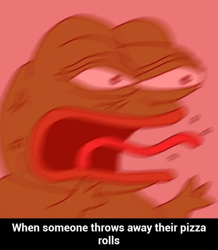 Angry pepe meme mad over thrown pizza rolls