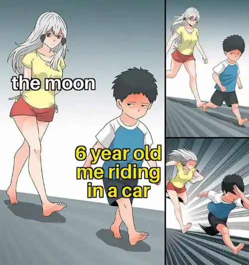Ara ara chase meme kid running from moon in car