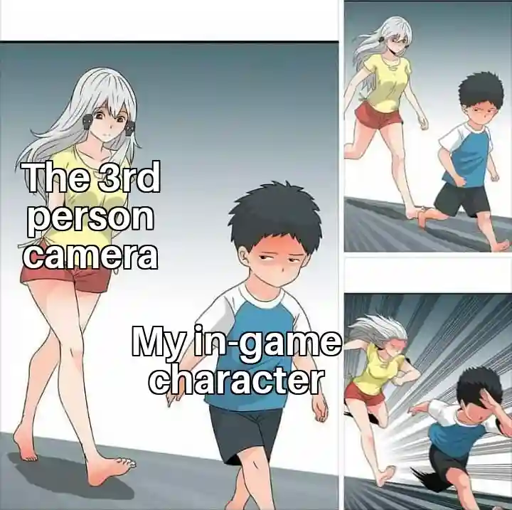 Ara ara chase meme chasing in-game character