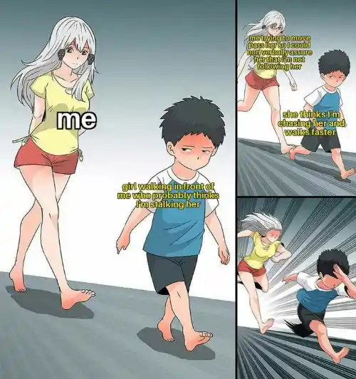 Ara ara chase meme misjudged chase awkward panic