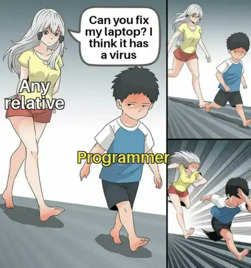Ara ara chase meme programmer chased for laptop virus fix