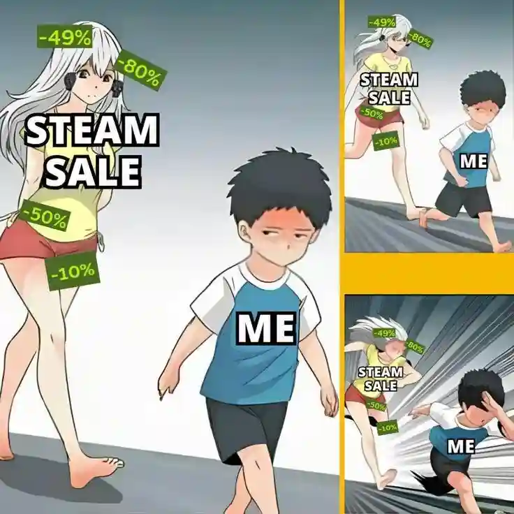 Ara ara chase meme fleeing Steam sale deals