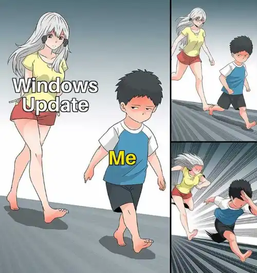 Ara ara chase meme escaping Windows Update