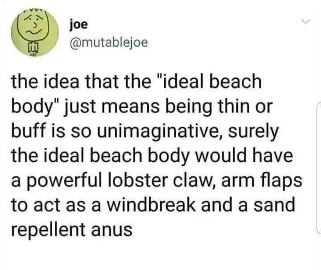 Ideal beach body meme absurd lobster traits