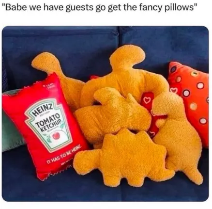 Fancy guest pillows meme with fries and ketchup plush