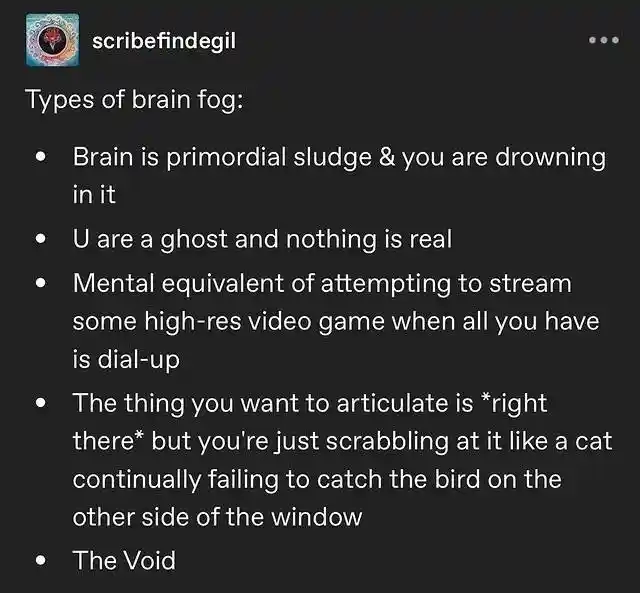 Brain fog types meme listing relatable moods