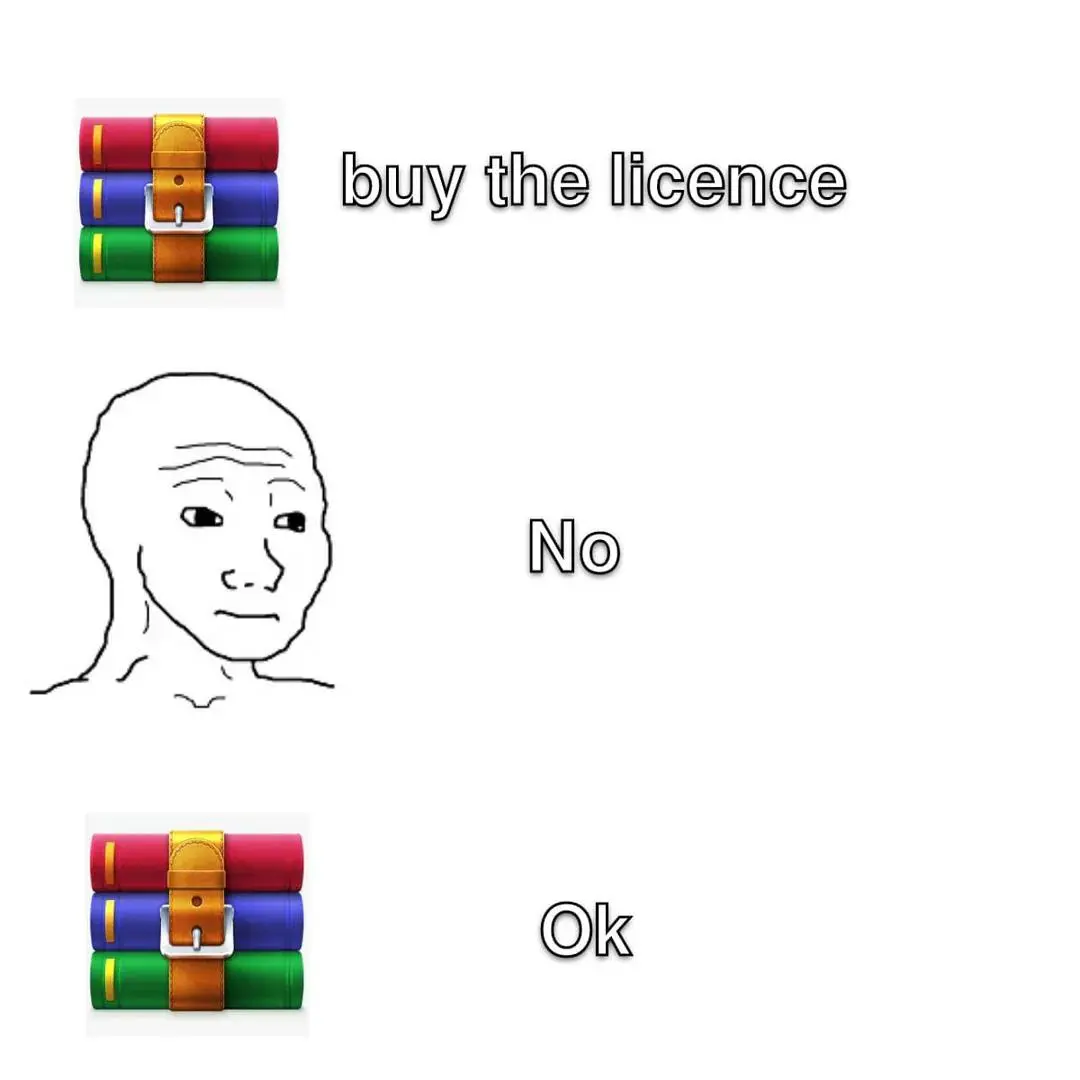 WinRAR no buy licence meme relatable