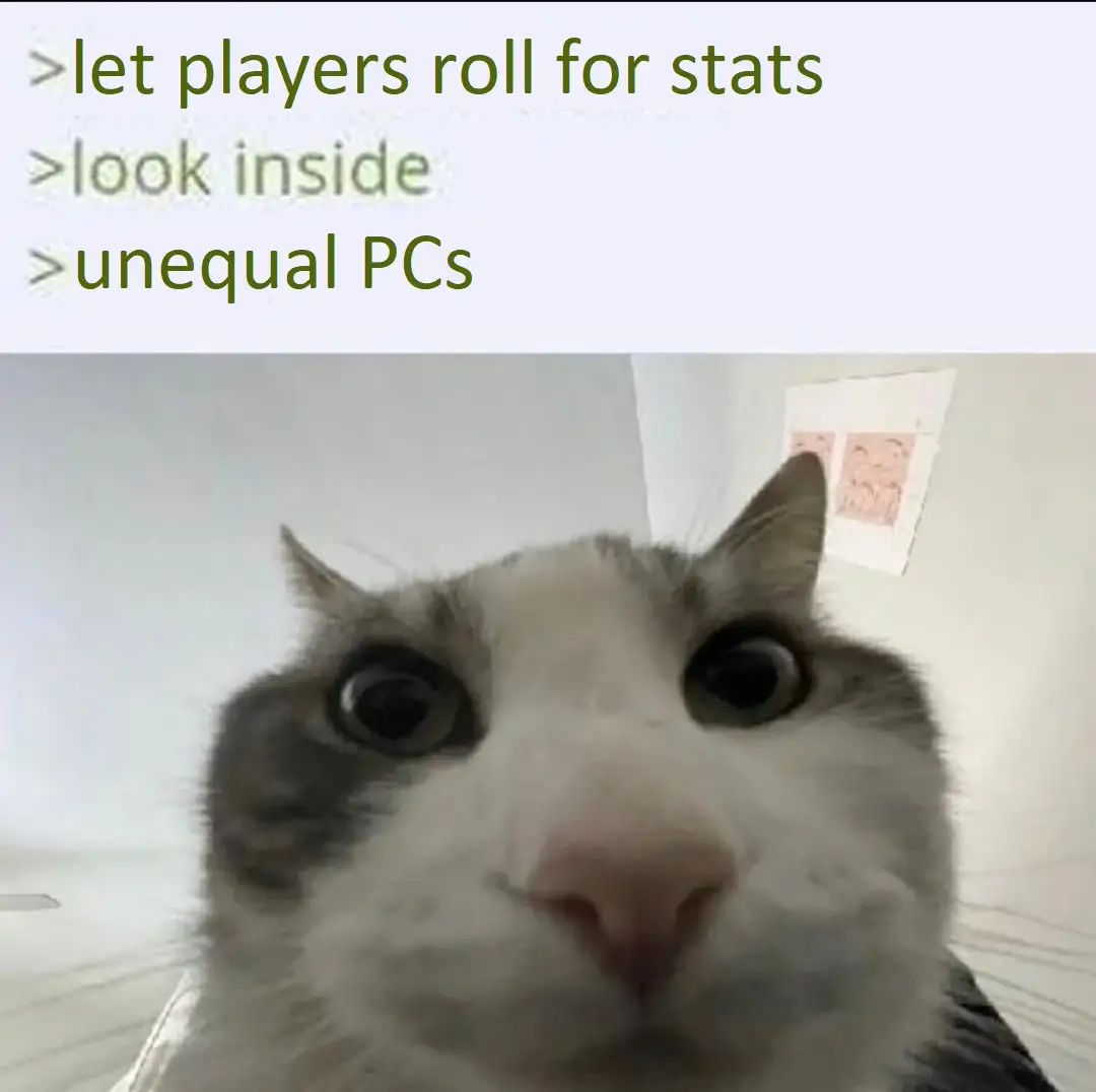 Cat looking inside meme shocked at unequal PCs