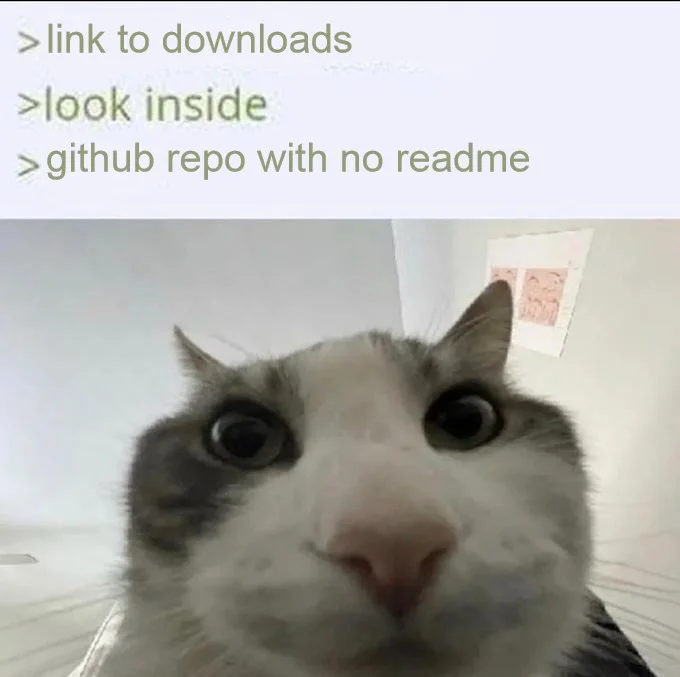 Cat looking inside meme finds no readme repo