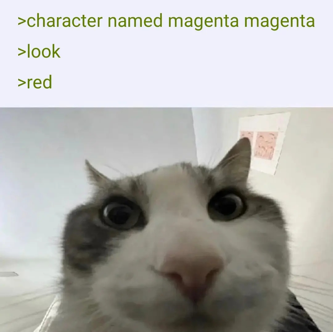Cat looking inside meme amazed at wrong color
