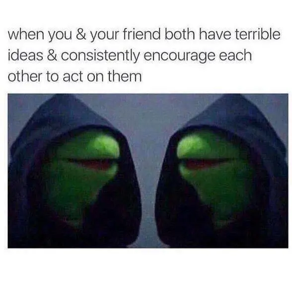Evil Kermit meme hyping shared bad ideas