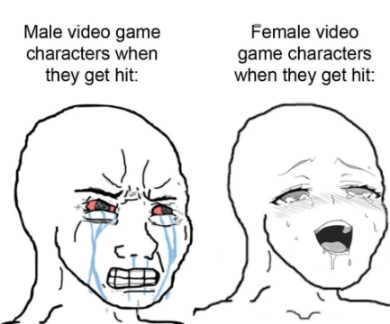 Crying wojak meme showing game hit reactions