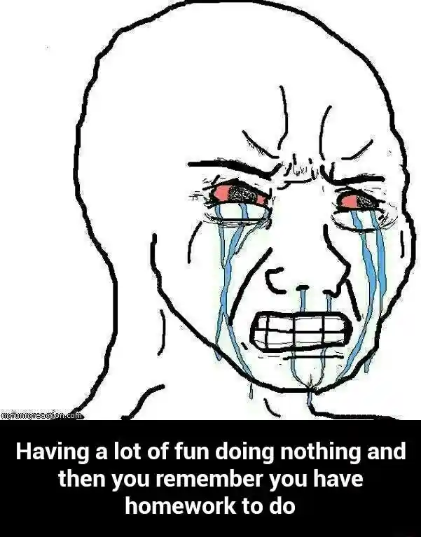 Crying wojak meme cries remembering you have homework to do