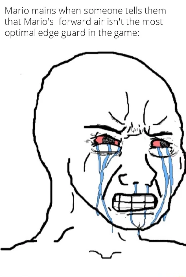 Crying wojak meme mad at Mario edge guard