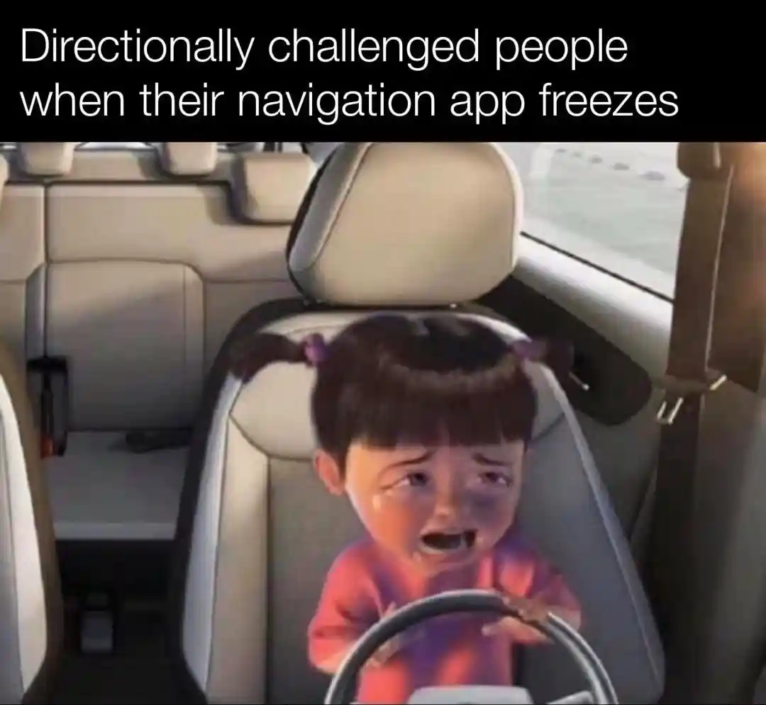 Crying boo meme panics when gps app freezes