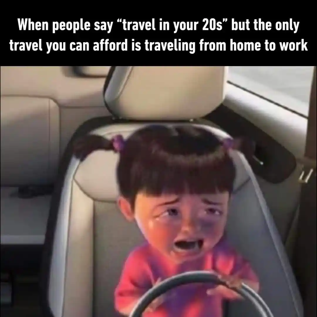 Crying boo meme crying driving to work instead of travel