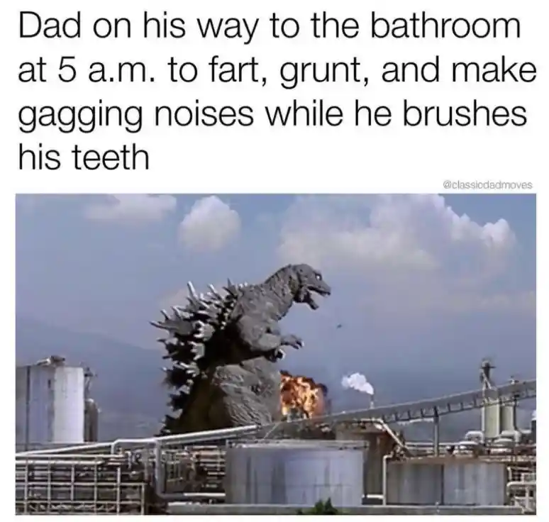 Godzilla Dad meme 5am loud bathroom trip