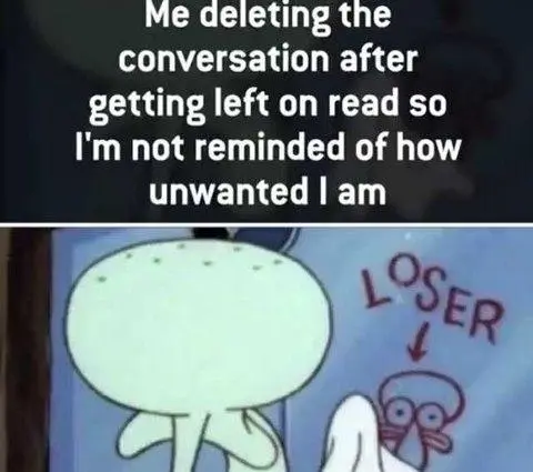 Left on read delete chat meme sad mood
