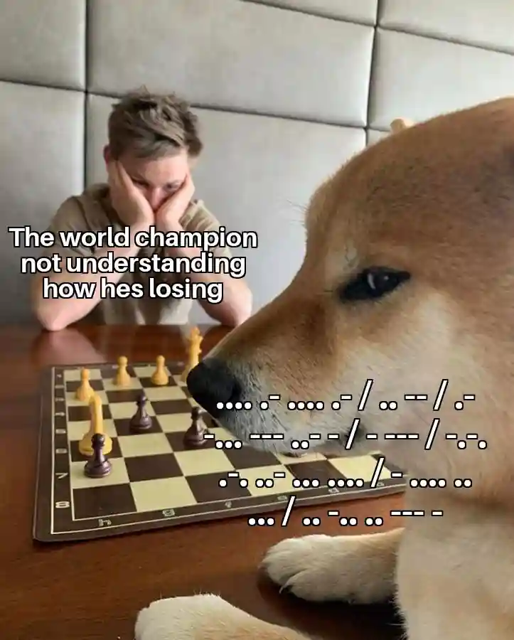 Chess world champion losing to dog meme confused at losing chess