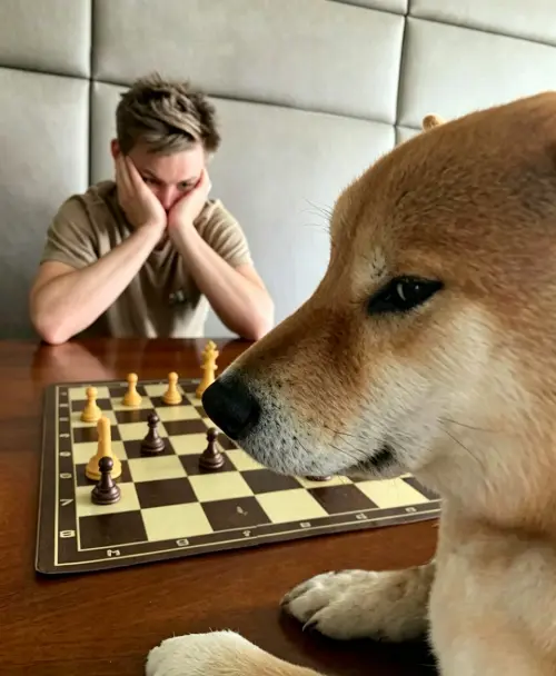 Dog playing chess meme template