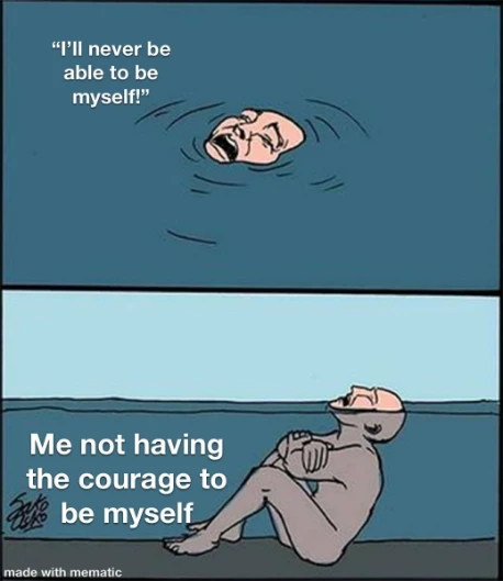 Drowning in shallow water meme over self-doubt