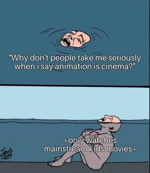 Drowning in shallow water meme defends animation as cinema