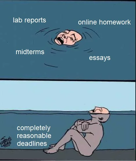 Drowning in shallow water meme panics over deadlines