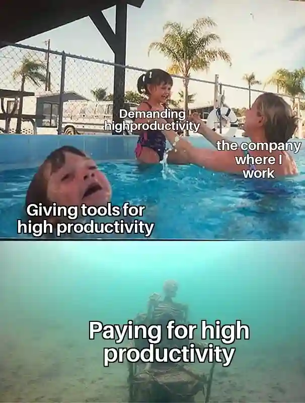 Drowning kid meme high productivity low pay