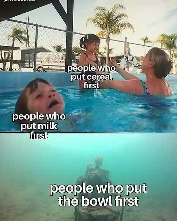 Drowning kid meme rank cereal milk bowl order