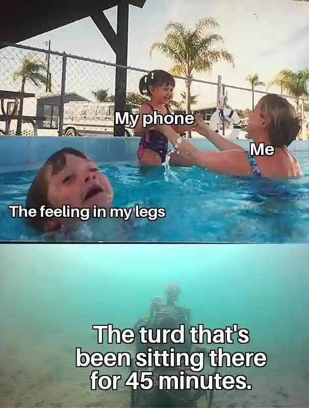 Drowning kid meme Ignoring legs holding poop