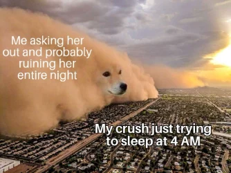 Dust storm dog meme asking crush out at 4AM