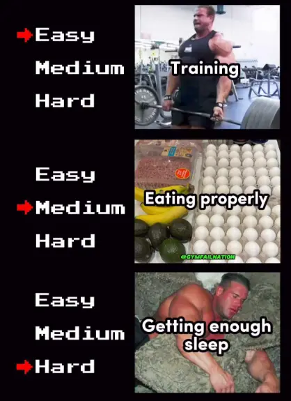 Gym difficulty tier meme ranking training easy eating medium sleep hard
